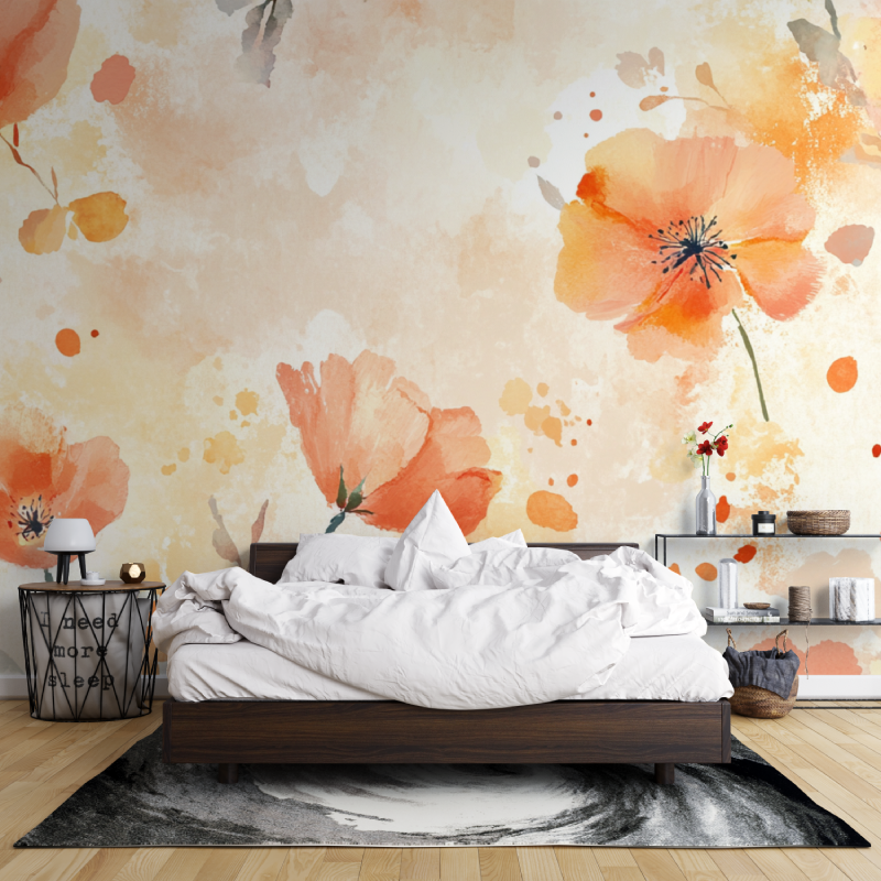 Watercolor Summer Flowers Ombre Wallpaper | Murals Wallpaper