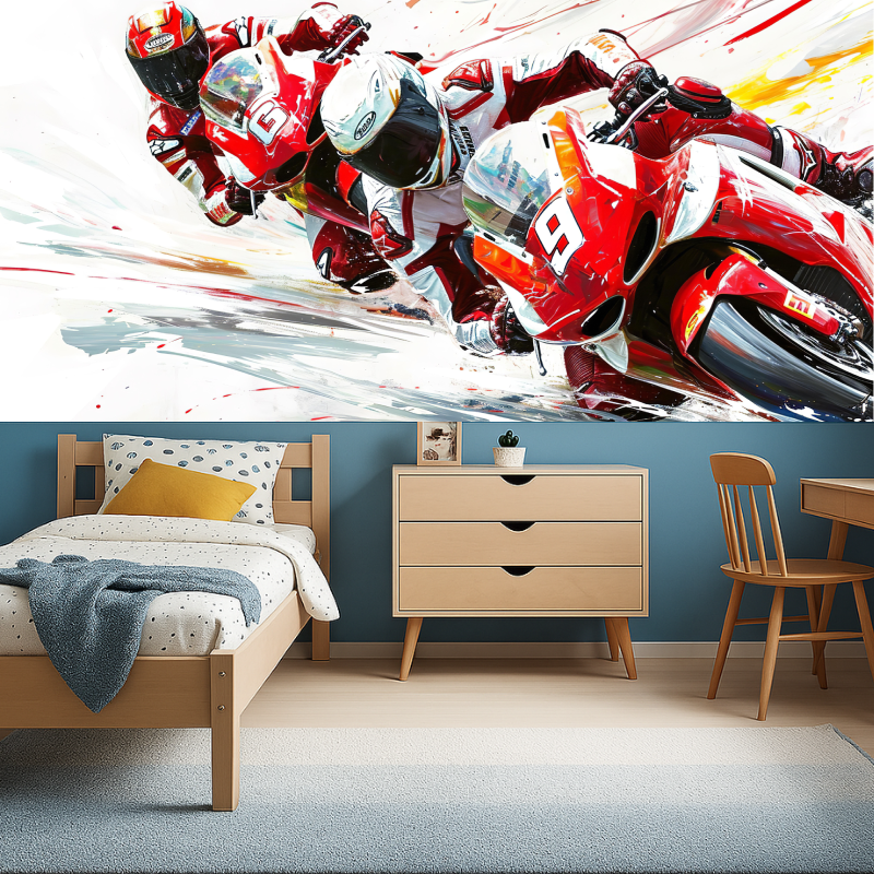 3D Wallpaper Teen Room Racing Motorcycle Watercolor | Murals Wallpaper