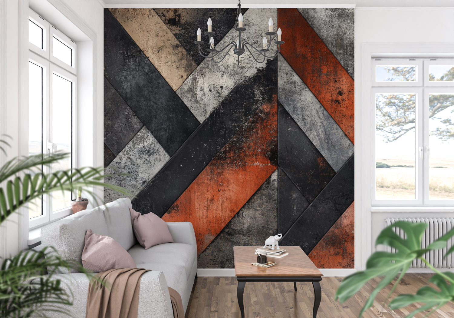 Terracotta and Charcoal Gray Wallpaper | Murals Wallpaper