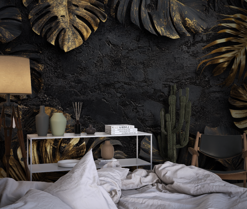 Black and Gold Leaf Mural Wallpaper for Teens | Murals Wallpaper