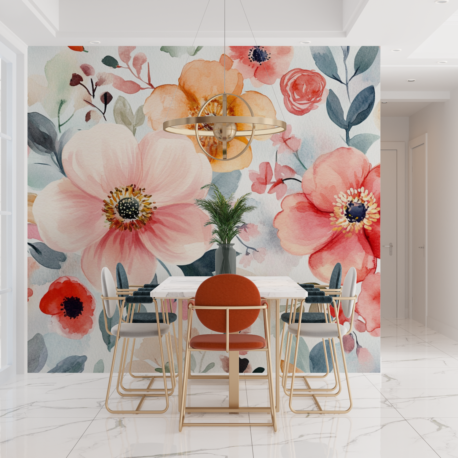 Delicate Bohemian Floral Watercolor Wallpaper | Murals Wallpaper