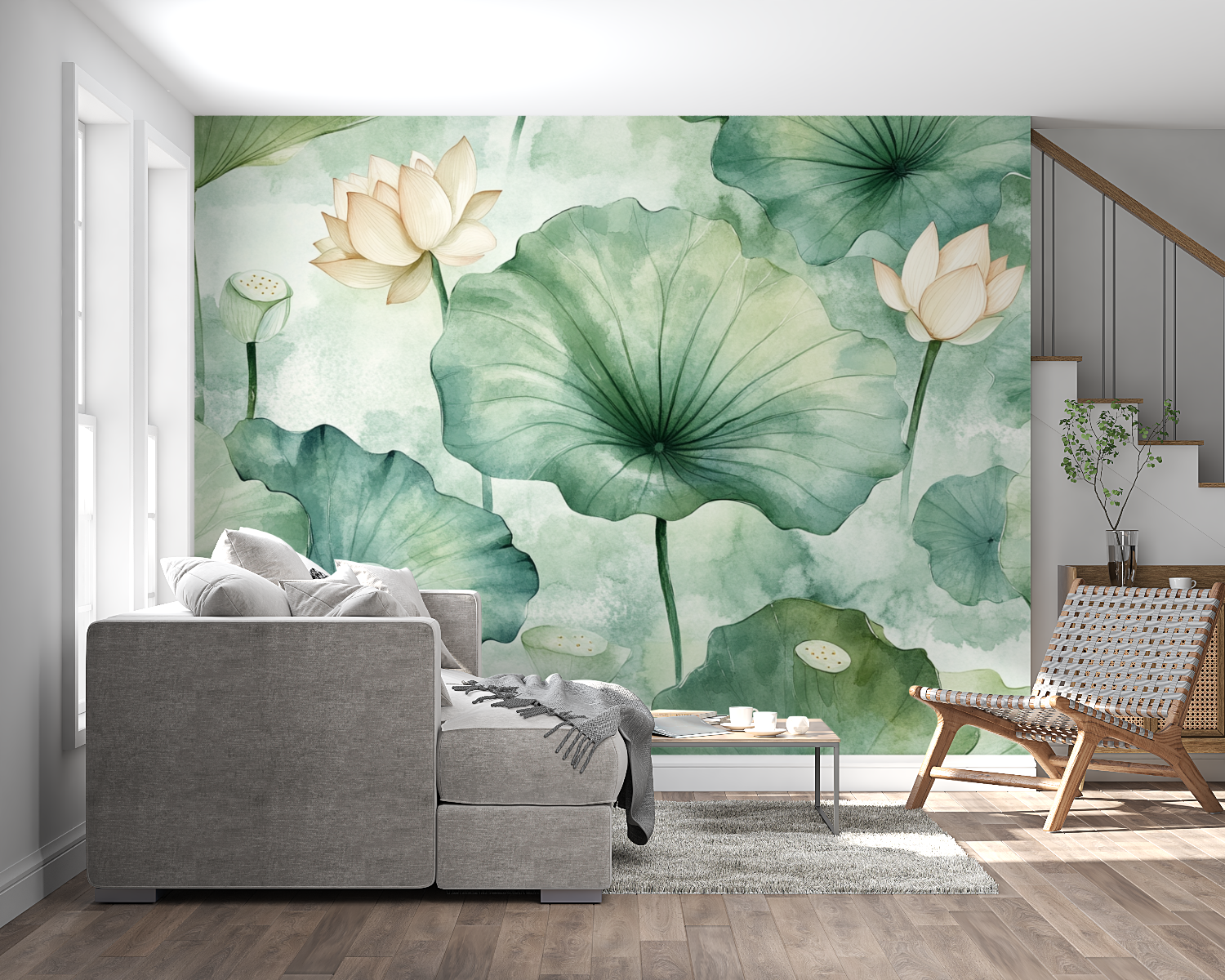 Watercolor Pastel Lotus Leaf Wallpaper | Murals Wallpaper
