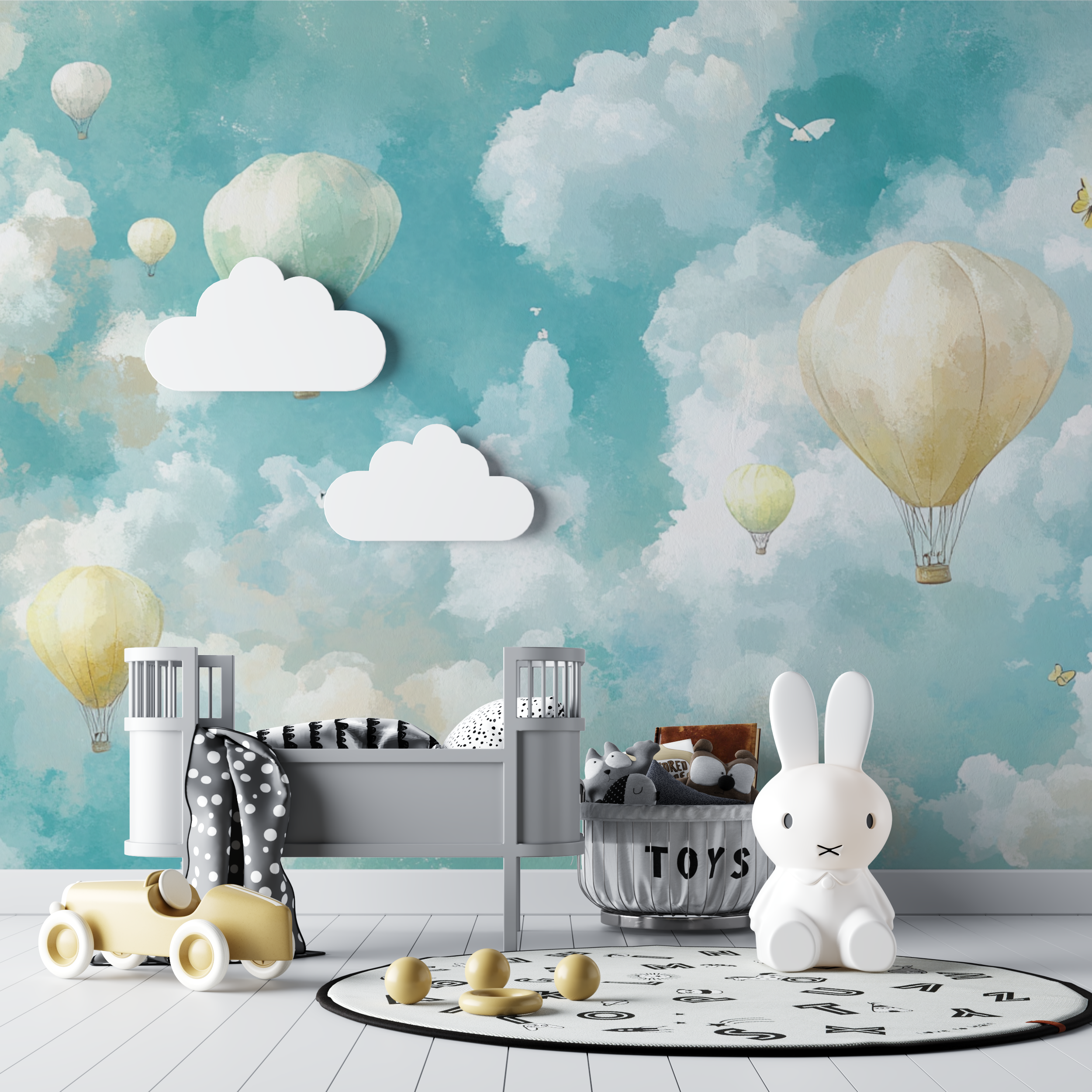 Light Hot Air Balloon and Butterfly Wallpaper | Murals Wallpaper