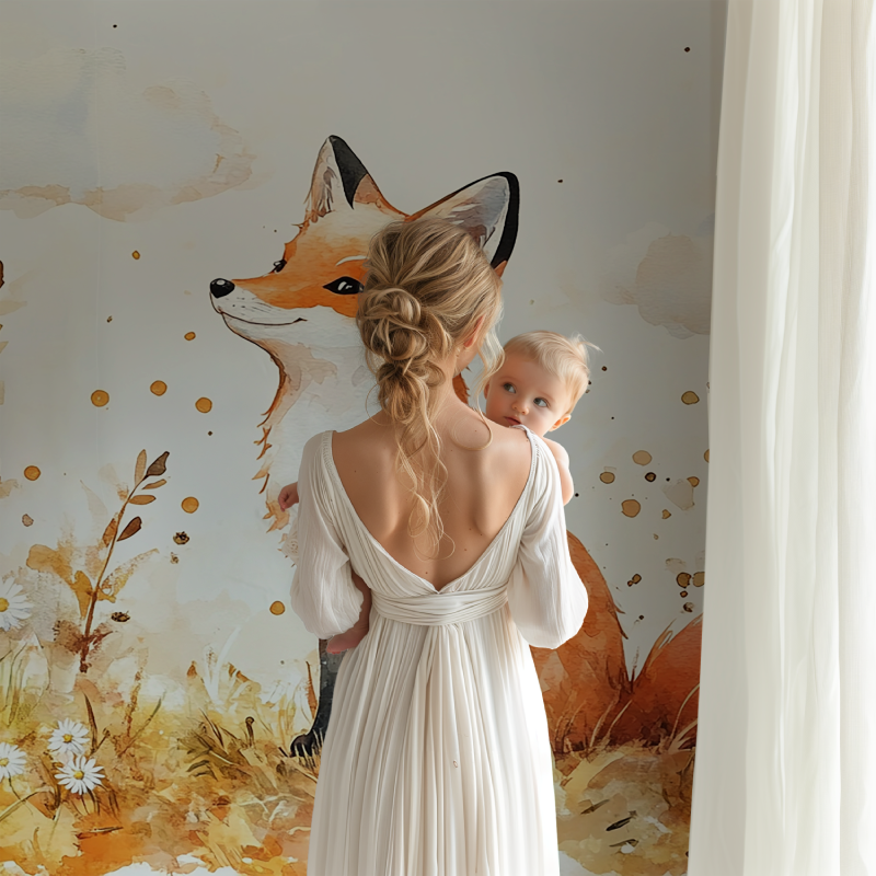 Watercolor Baby Fox Wallpaper | Murals Wallpaper