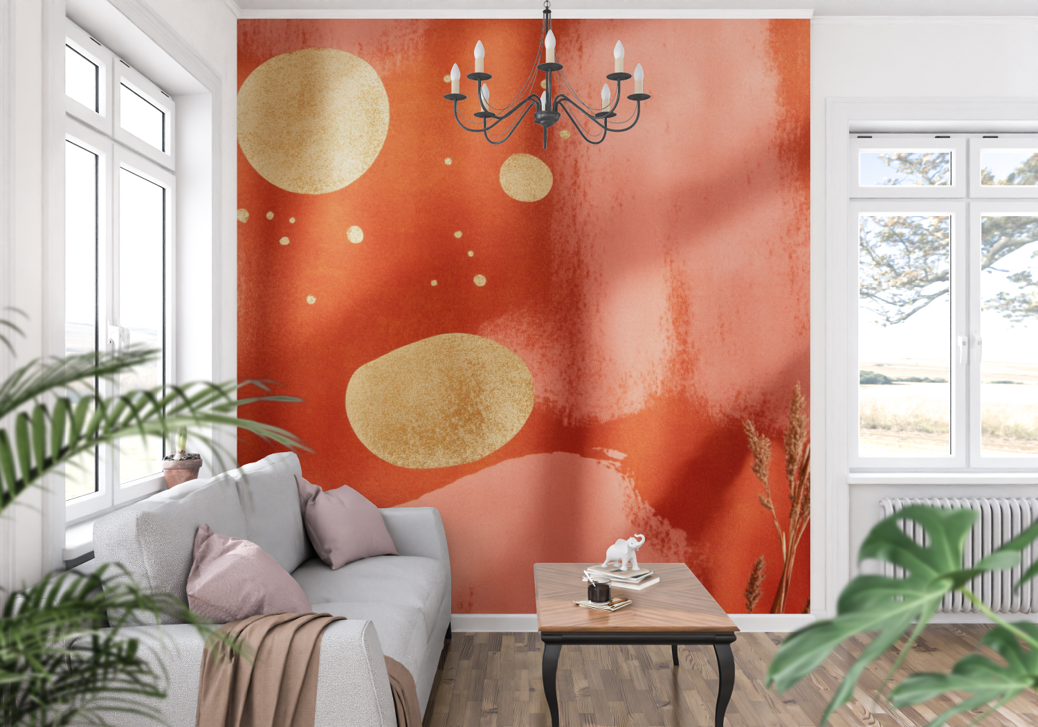 Terracotta Modern Gold Splashes Wallpaper | Murals Wallpaper