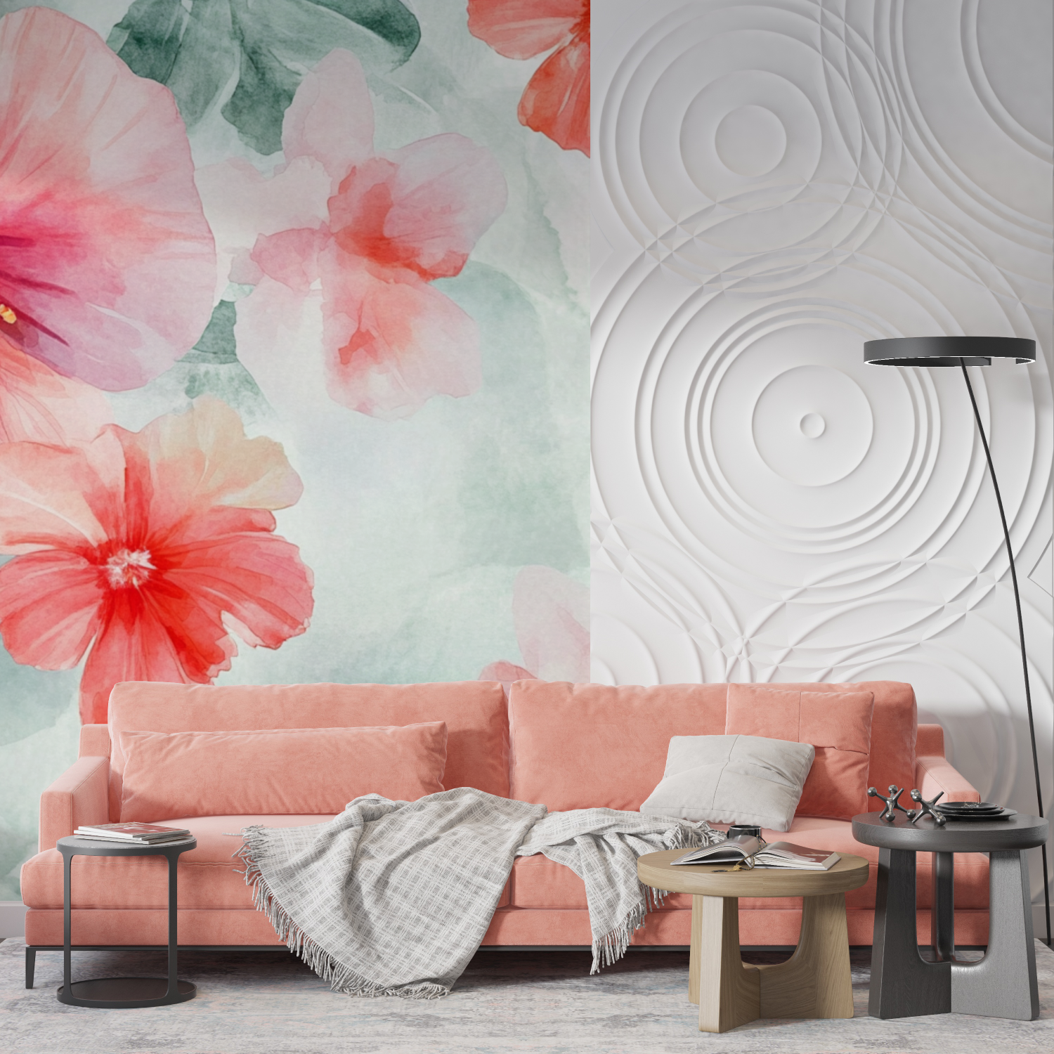 Watercolor Tropical Flowers Gradient Wallpaper | Murals Wallpaper
