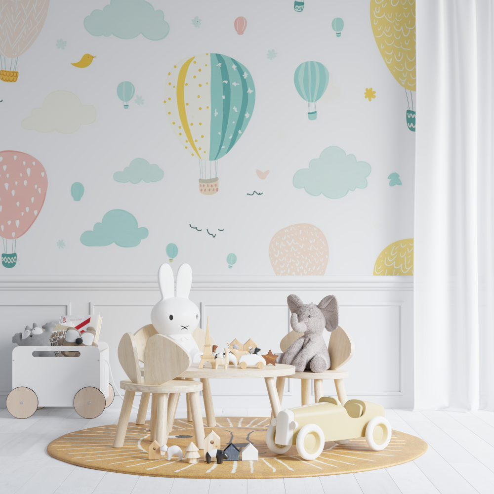 Hot Air Balloon and Colorful Balloons Wallpaper | Murals Wallpaper