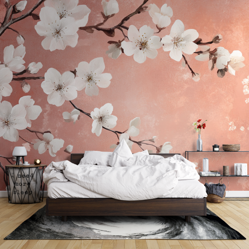 Terracotta Wallpaper with Cherry Blossom | Murals Wallpaper
