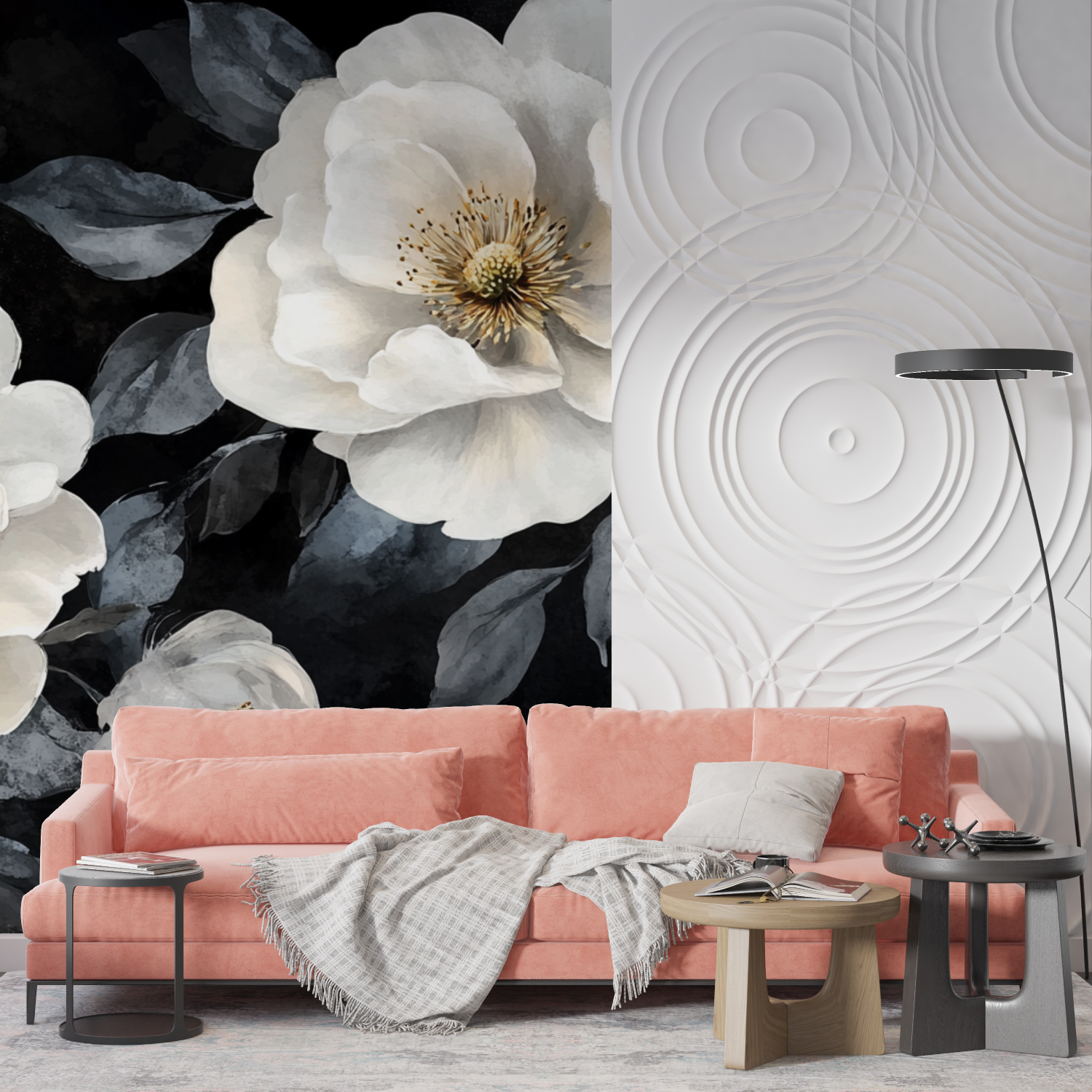 Watercolor White and Black Flower Wallpaper | Murals Wallpaper