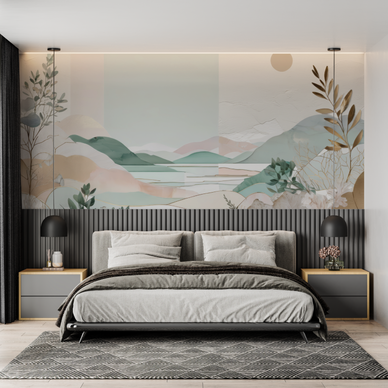 Watercolor Mountain Lake Wallpaper | Murals Wallpaper