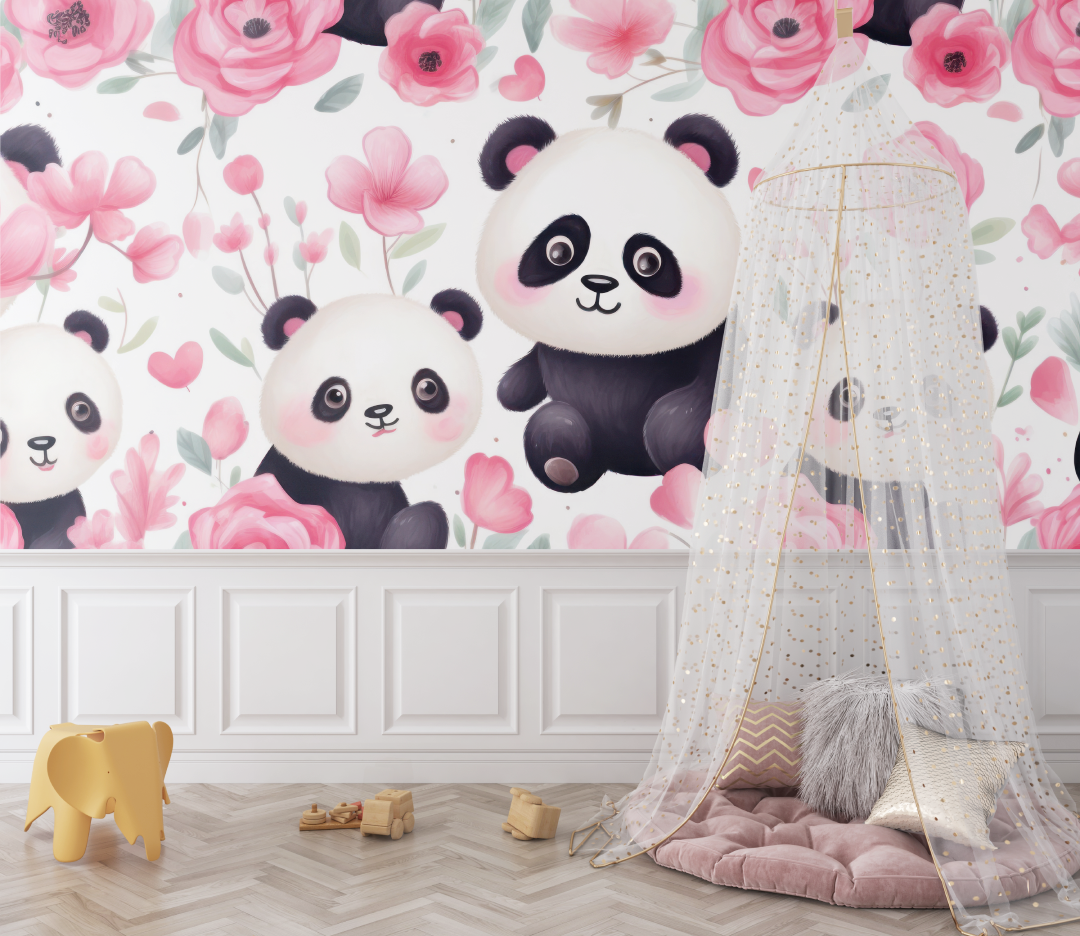 Pink Baby Panda Wallpaper | Murals Wallpaper