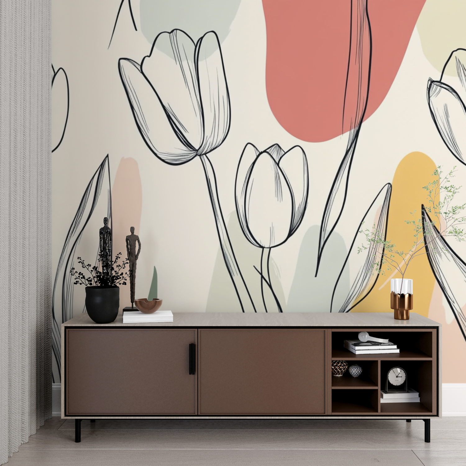 Watercolor Tulip Pattern Wallpaper | Murals Wallpaper