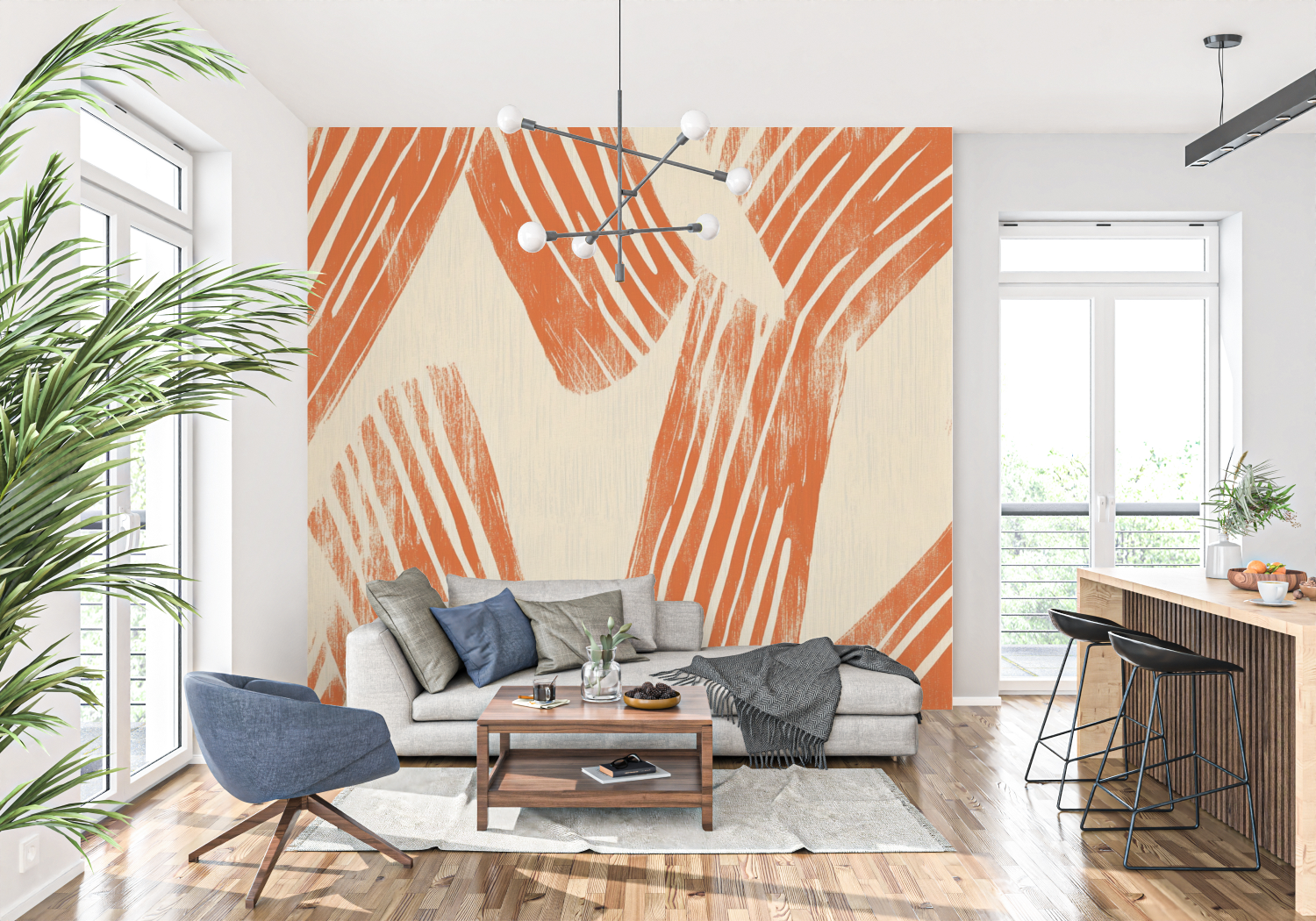 Terracotta and Beige Abstract Wallpaper | Murals Wallpaper