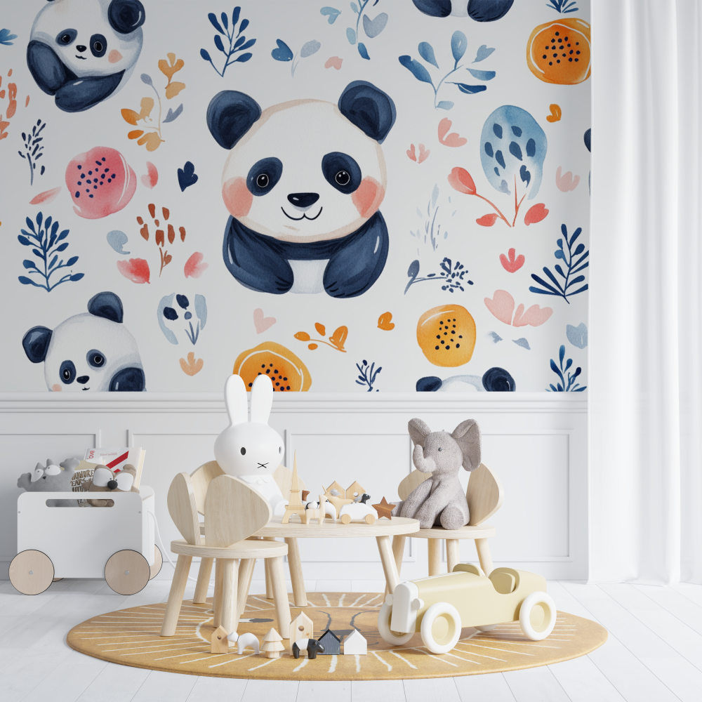 Panda Wallpaper with Ethnic Patterns | Murals Wallpaper