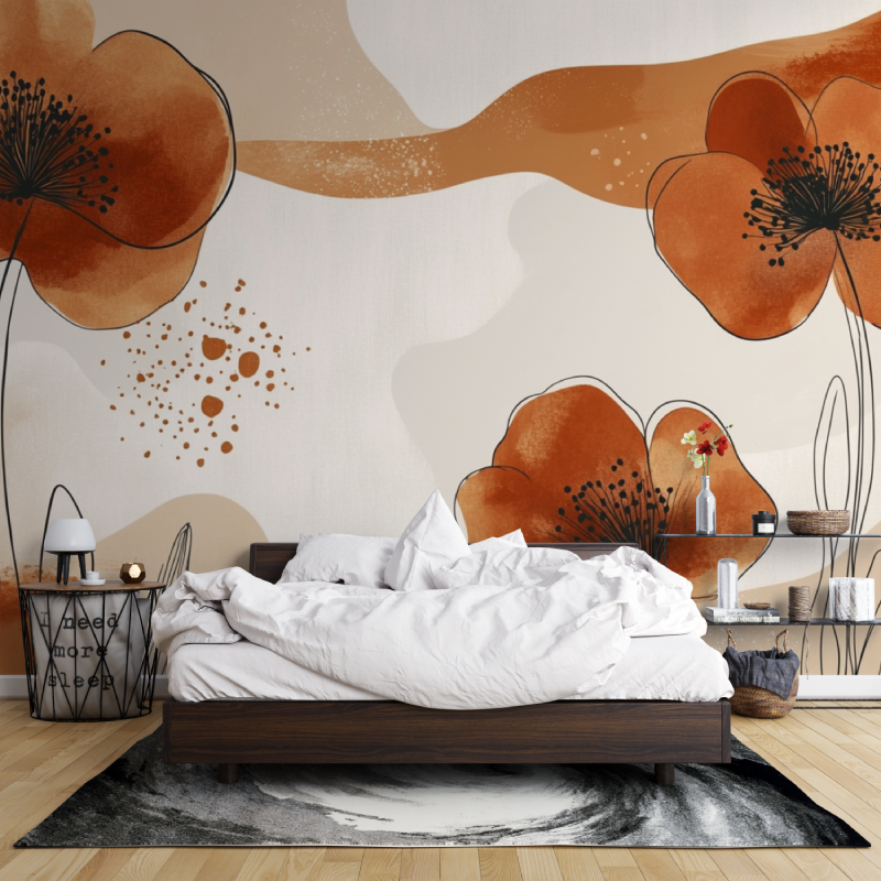 Watercolor Flowers and Arches Boho Wallpaper | Murals Wallpaper
