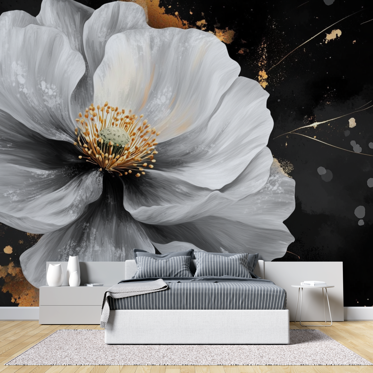 Expressive Large White Flower Watercolor Wallpaper | Murals Wallpaper