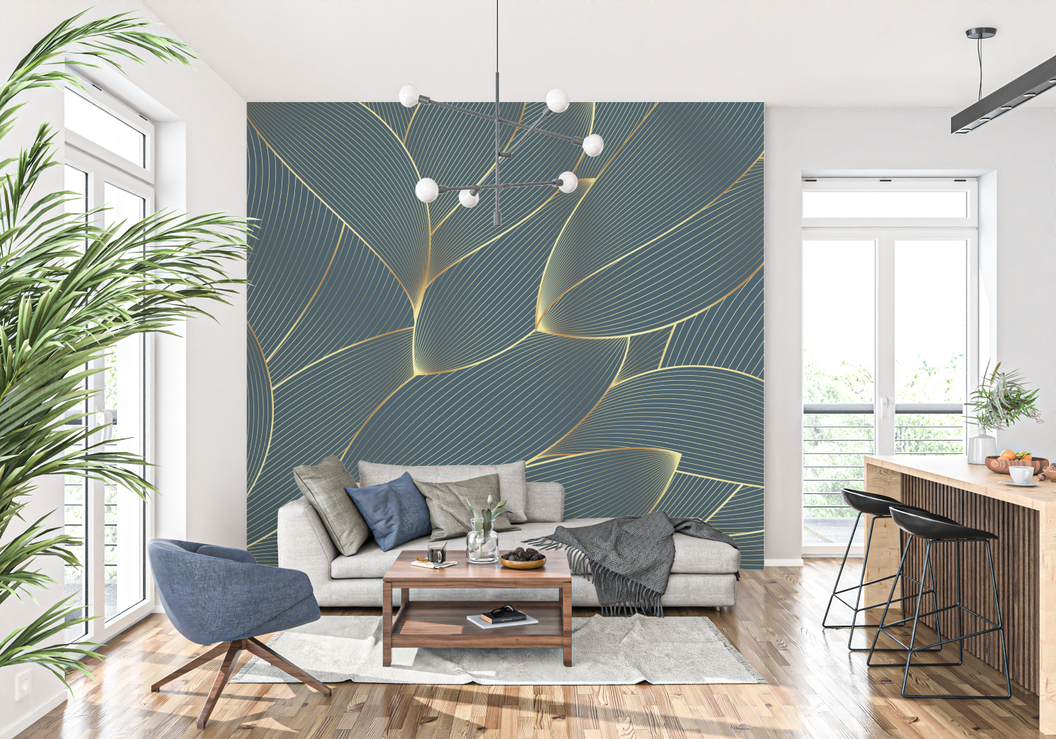 Petroleum Blue and Gold Wallpaper | Murals Wallpaper