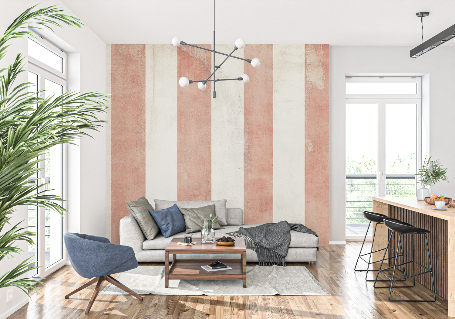 Terracotta Vertical Stripes Wallpaper | Murals Wallpaper