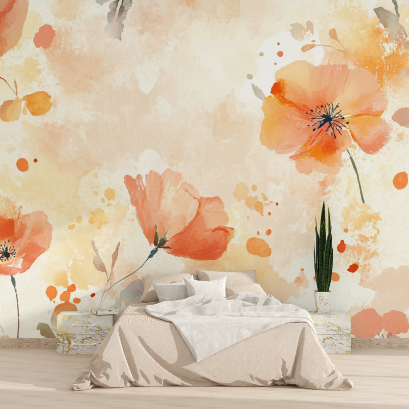 Watercolor Summer Flowers Ombre Wallpaper | Murals Wallpaper