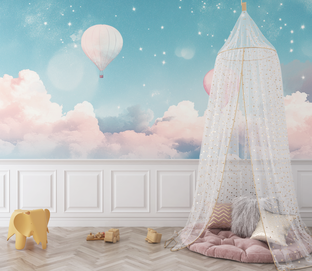 Hot Air Balloon and Starry Evening Sky Wallpaper | Murals Wallpaper