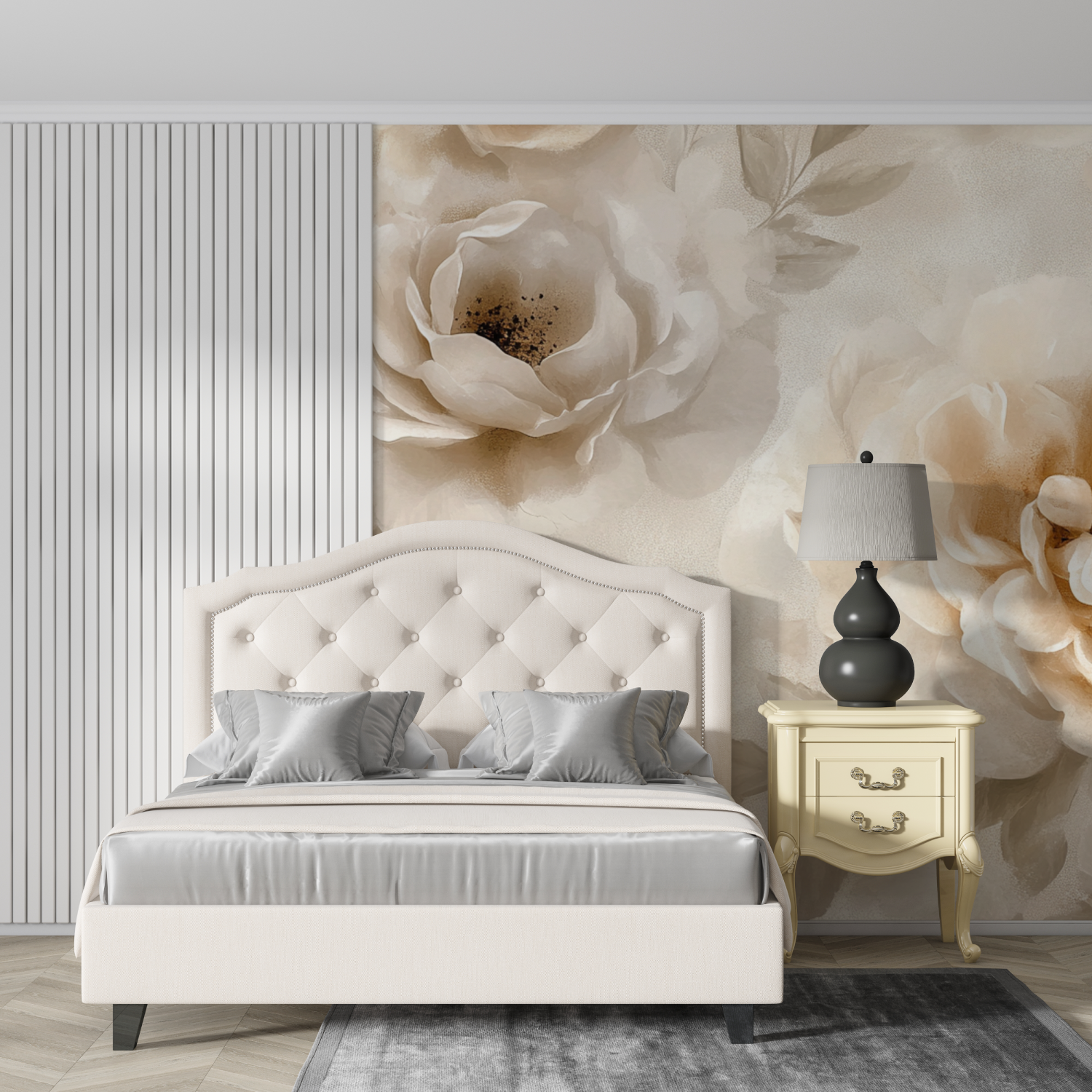 Watercolor Soft Flowers Beige Wallpaper | Murals Wallpaper