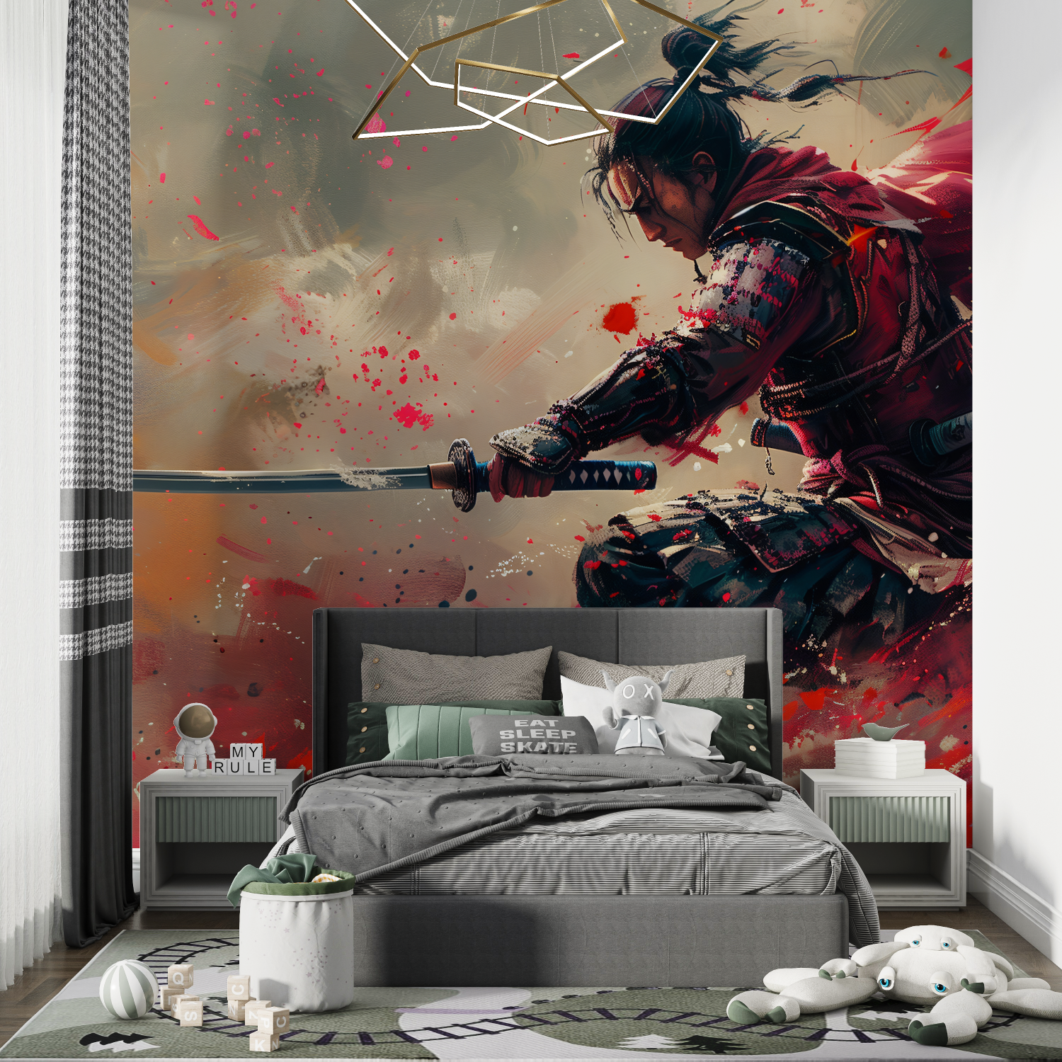 Red Samurai 3D Anime Wallpaper | Murals Wallpaper