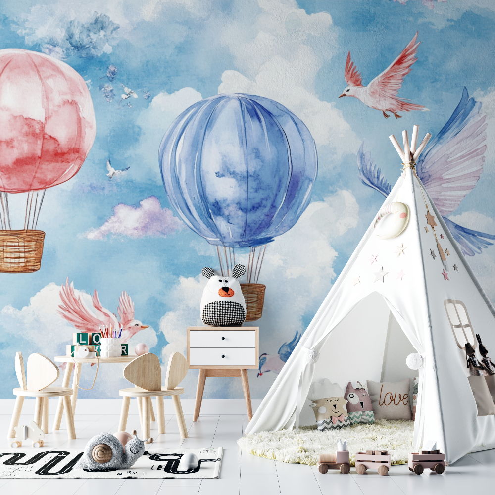 Hot Air Balloon and Flying Animals Wallpaper | Murals Wallpaper