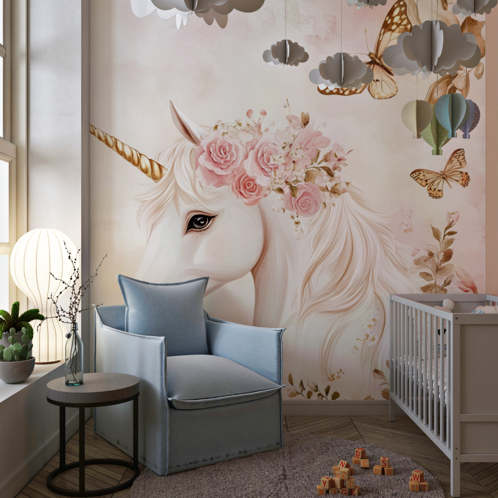 Unicorn Princess Wallpaper with Little Flowers | Murals Wallpaper