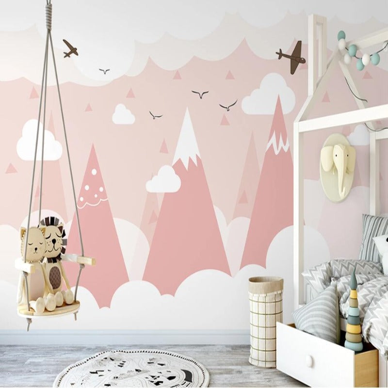 Classic Girl Wallpaper <br/> Pink Scandinavian Mountain | Murals Wallpaper