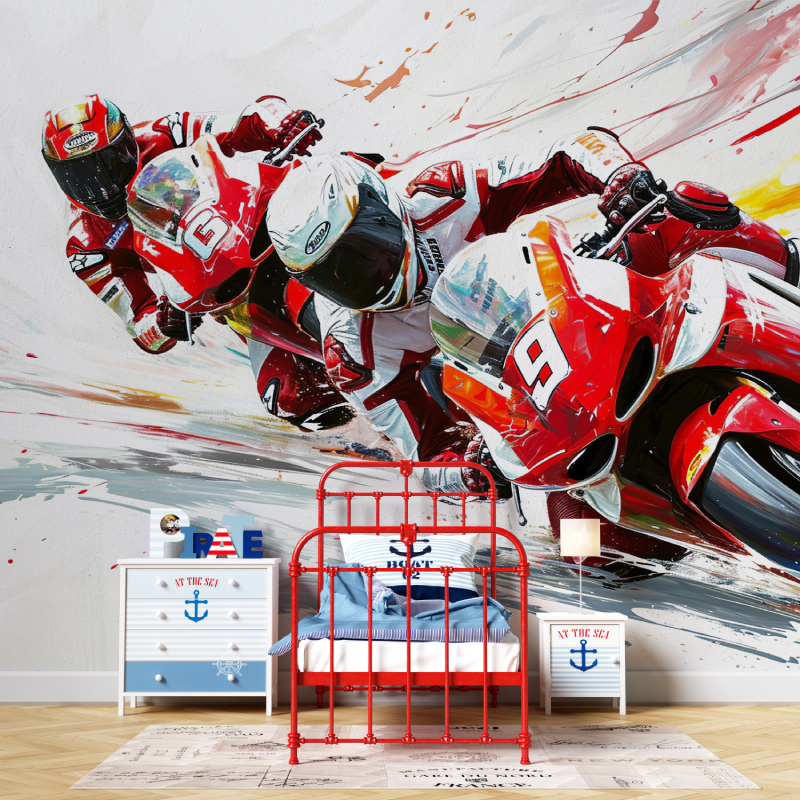 3D Wallpaper Teen Room Racing Motorcycle Watercolor | Murals Wallpaper