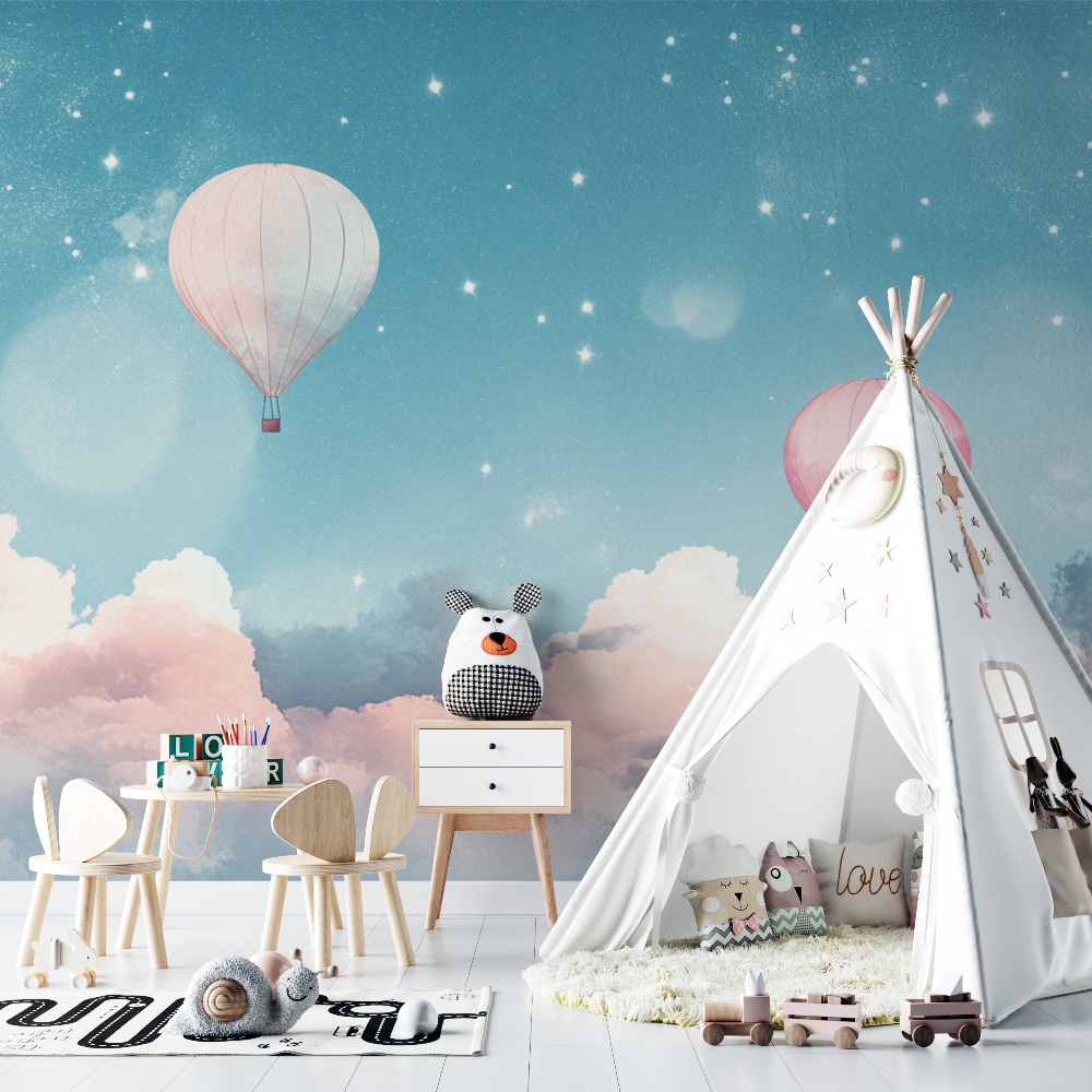 Hot Air Balloon and Starry Evening Sky Wallpaper | Murals Wallpaper