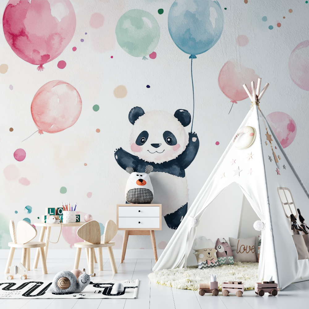 Panda and Colorful Balloons Wallpaper | Murals Wallpaper