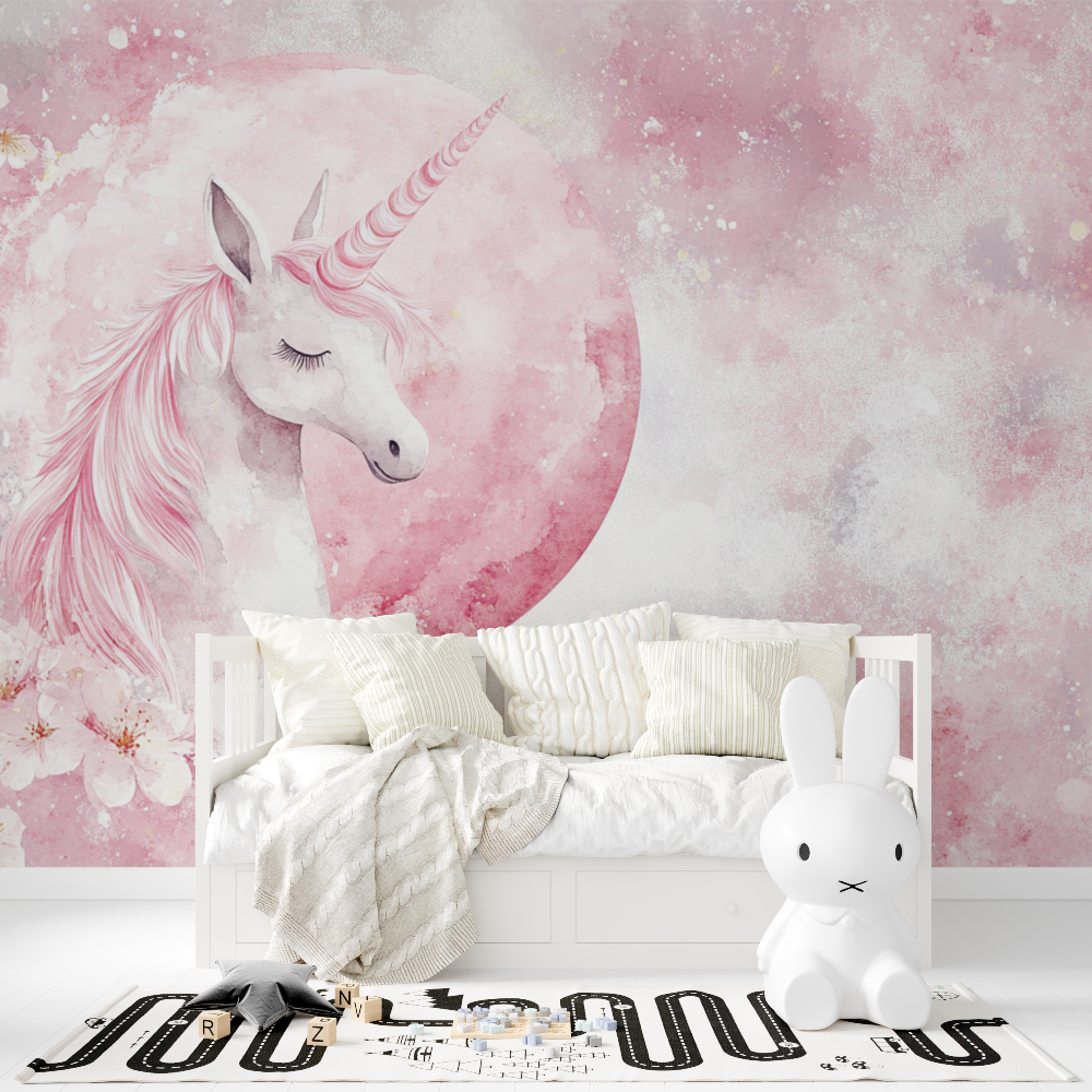 Unicorn Decor Wallpaper for Teen Room Pink Moon | Murals Wallpaper