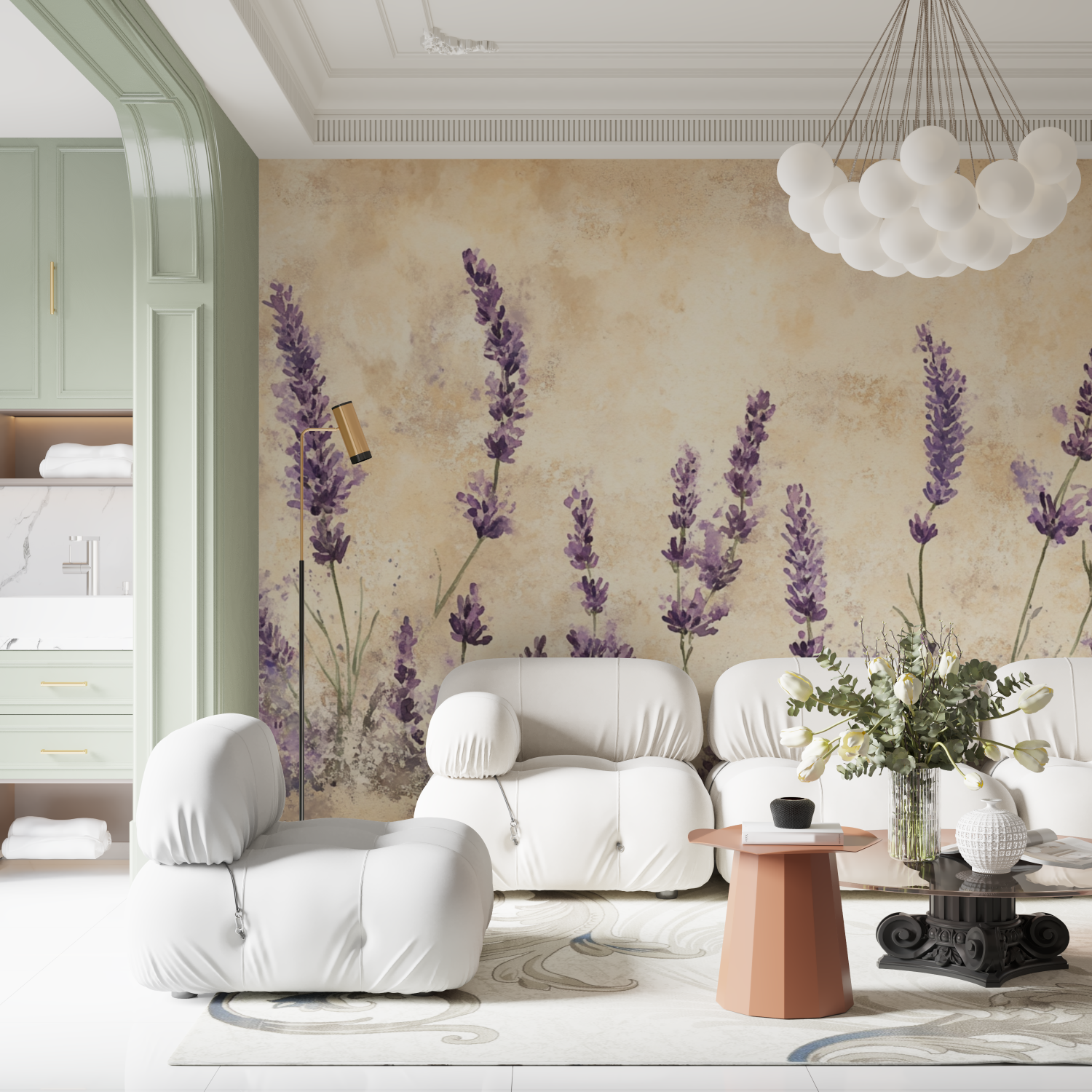Watercolor Lavender Field Wallpaper | Murals Wallpaper