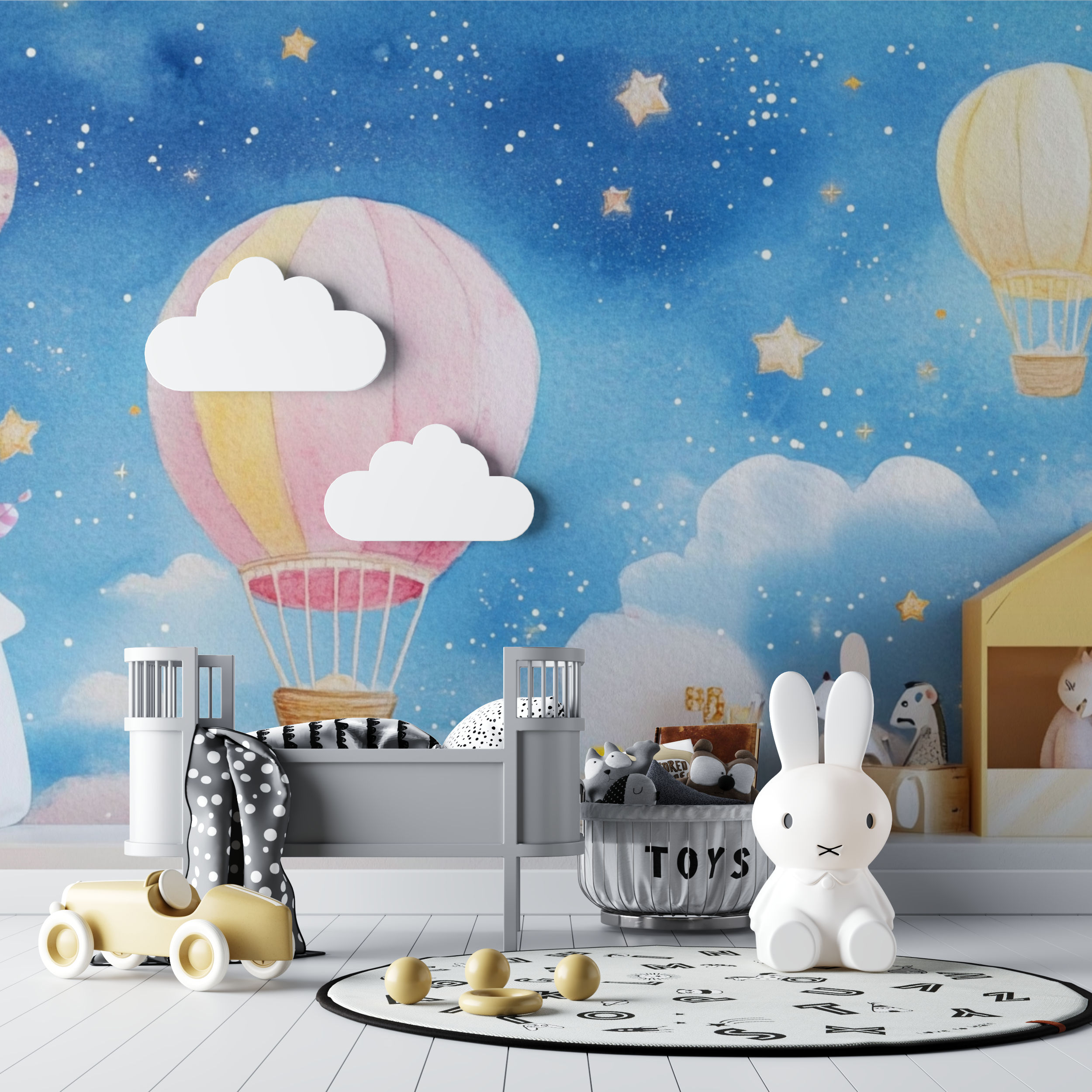 Hot Air Balloon and Twinkling Stars Wallpaper | Murals Wallpaper