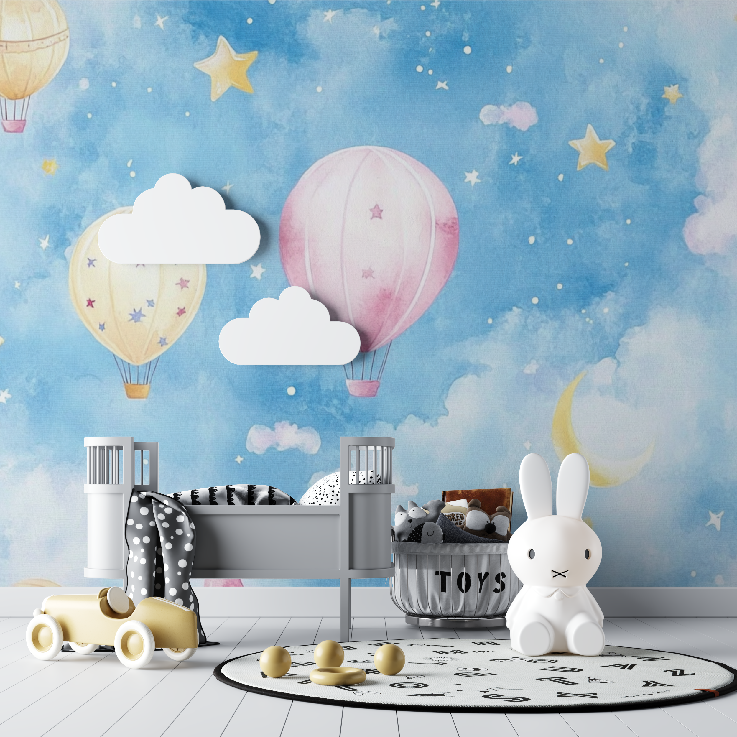 Colorful Hot Air Balloon and Stars Wallpaper | Murals Wallpaper