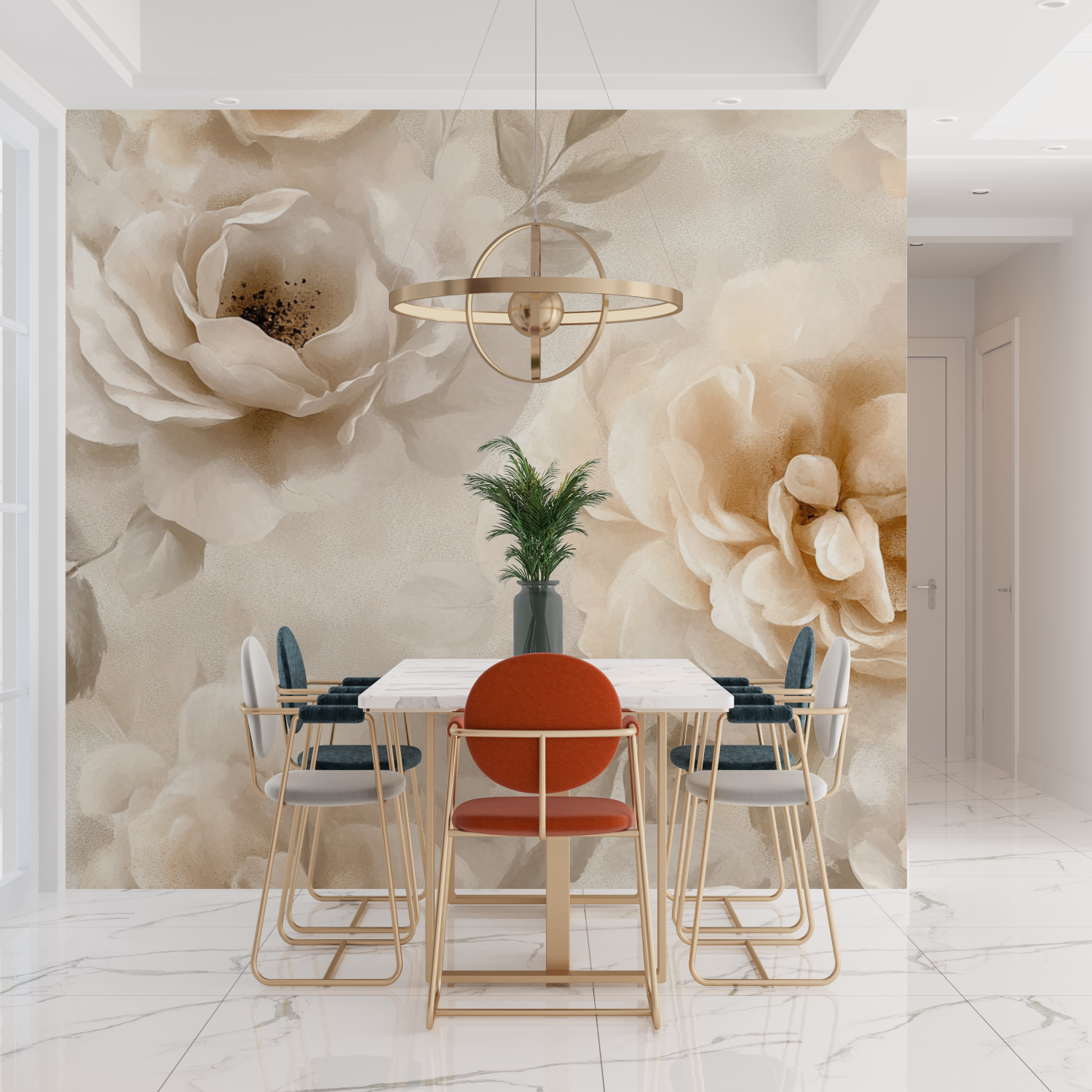 Watercolor Soft Flowers Beige Wallpaper | Murals Wallpaper
