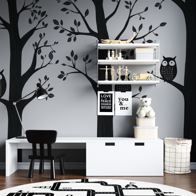 Black and White Tree Wallpaper for Kids' Room Owl | Murals Wallpaper