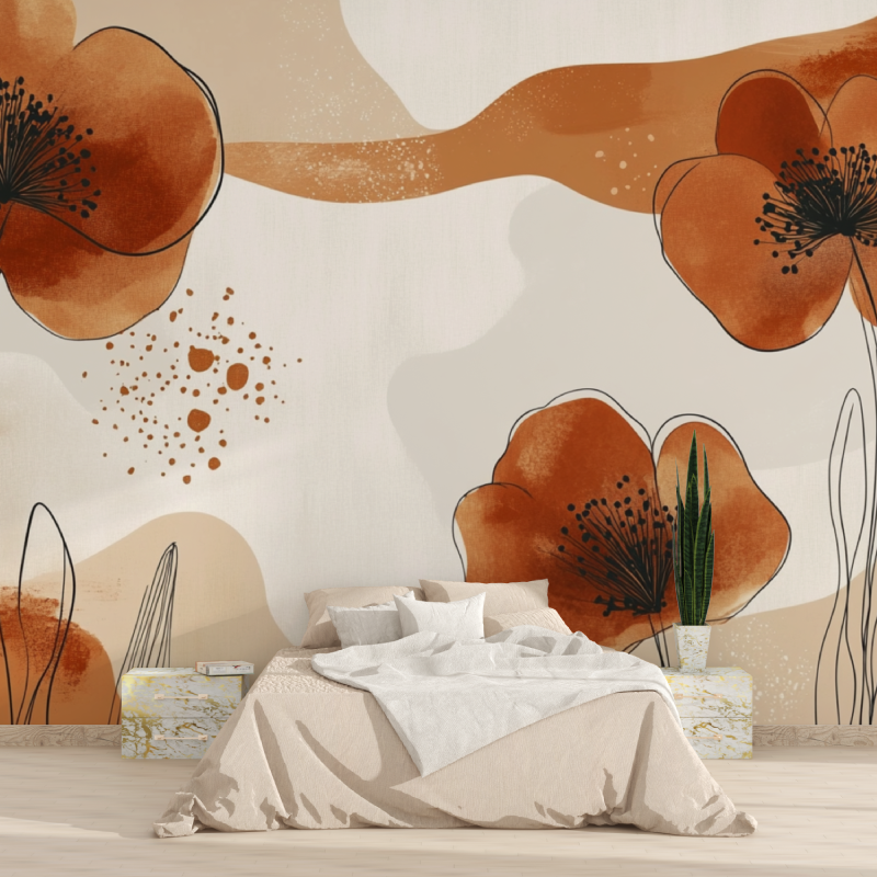 Watercolor Flowers and Arches Boho Wallpaper | Murals Wallpaper