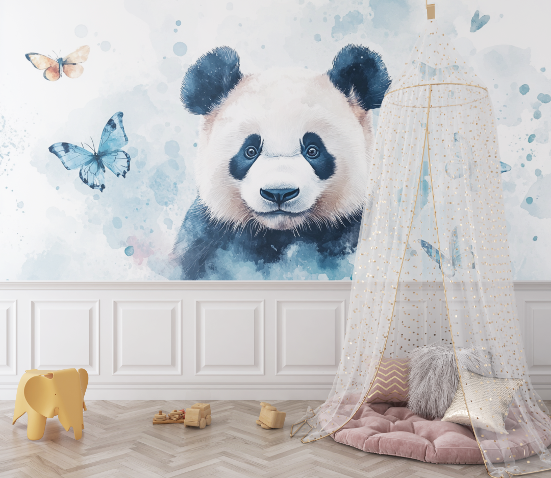 Panda and Butterflies Wallpaper | Murals Wallpaper