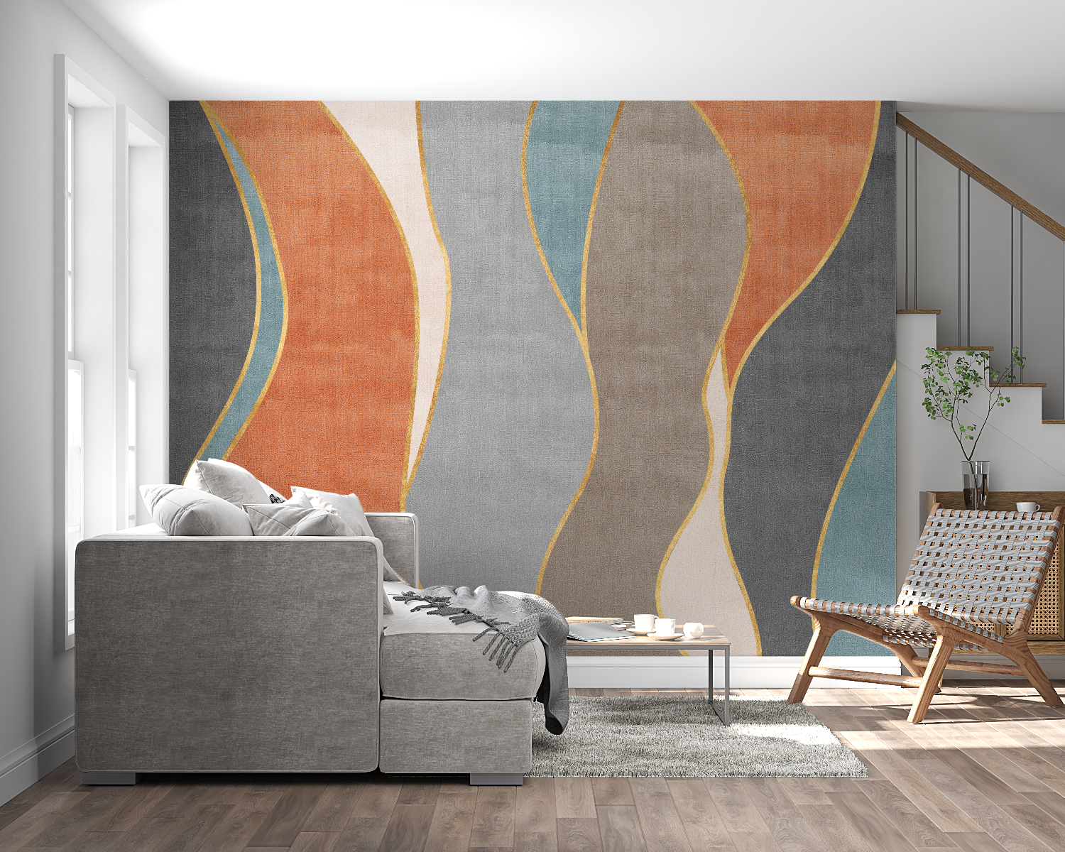 Terracotta and Blue Wallpaper | Murals Wallpaper
