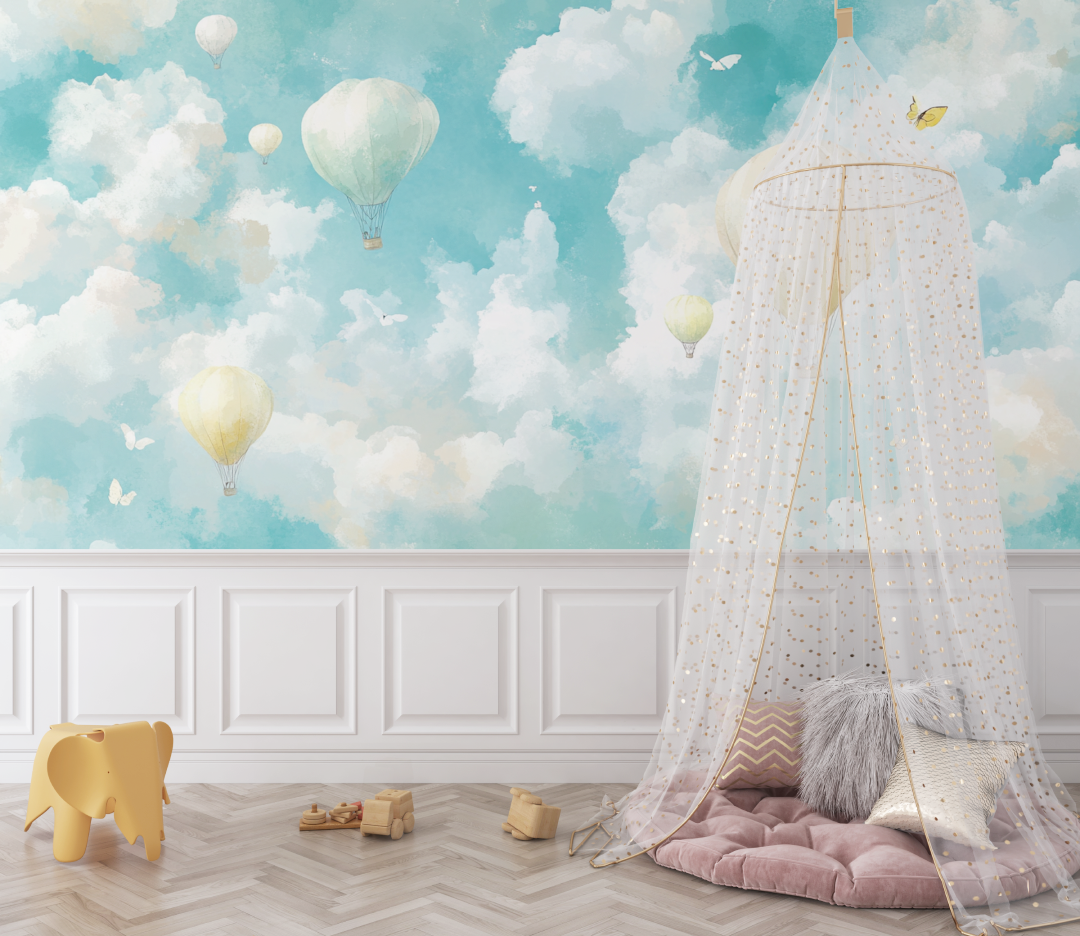 Light Hot Air Balloon and Butterfly Wallpaper | Murals Wallpaper