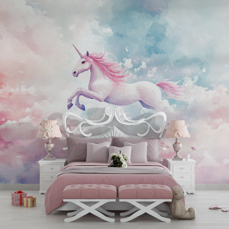 Unicorn Cloud Adventure Wallpaper for Kids' Room | Murals Wallpaper