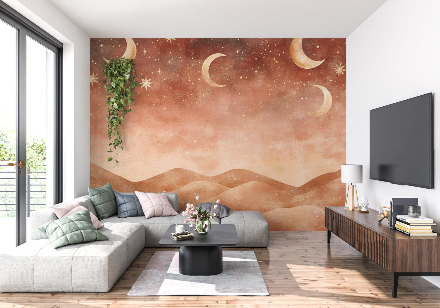Terracotta Moon and Stars Wallpaper | Murals Wallpaper