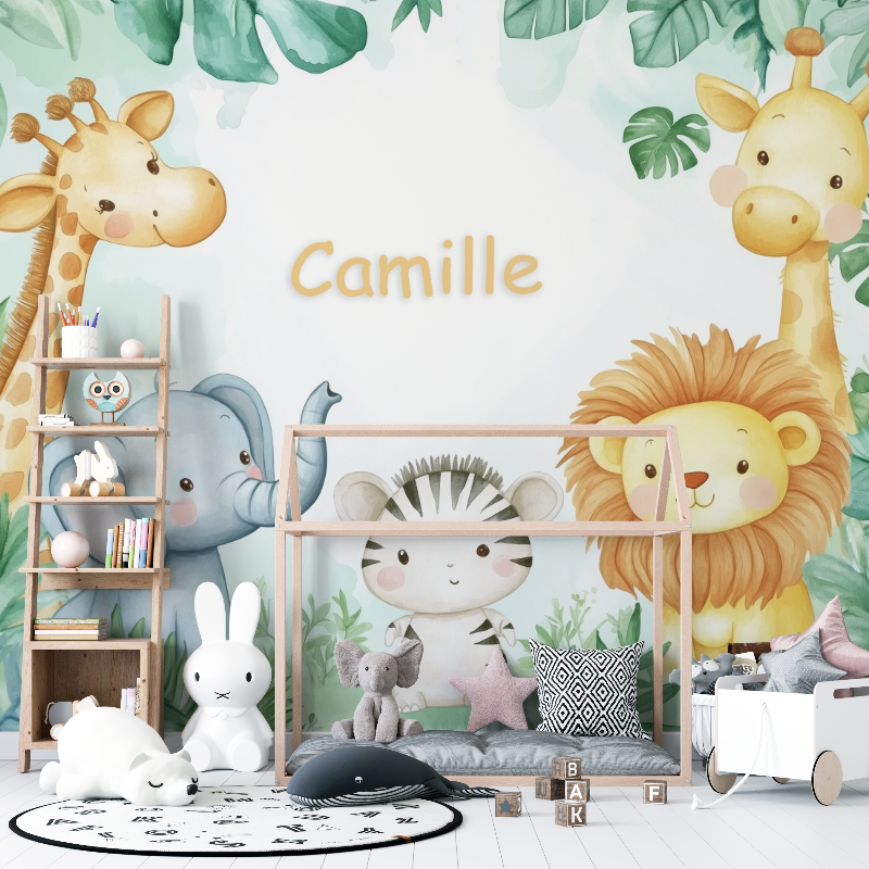 Watercolor Animals Name Wallpaper | Murals Wallpaper