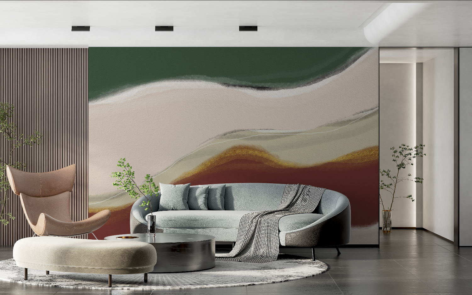 Terracotta and Green Wallpaper | Murals Wallpaper