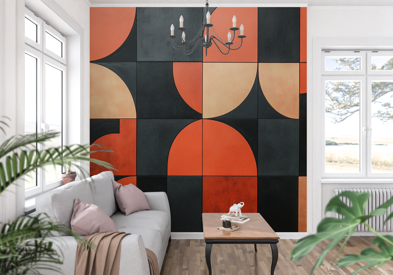 Terracotta and Black Graphic Wallpaper | Murals Wallpaper