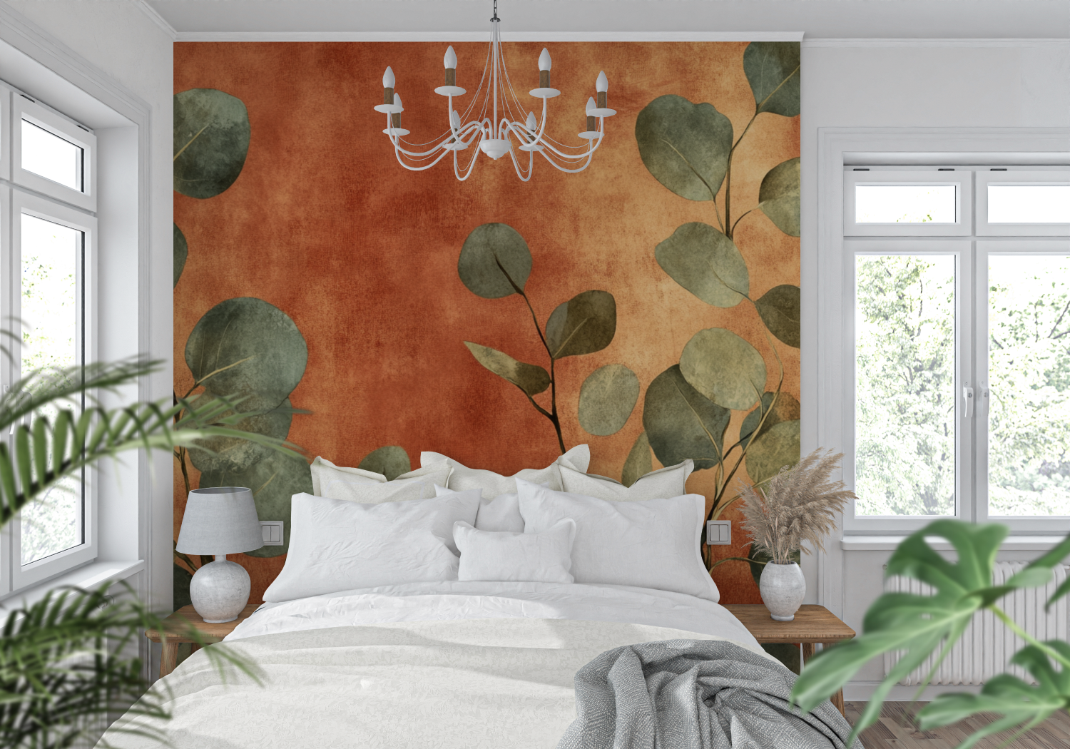 Terracotta and Eucalyptus Patterned Wallpaper | Murals Wallpaper