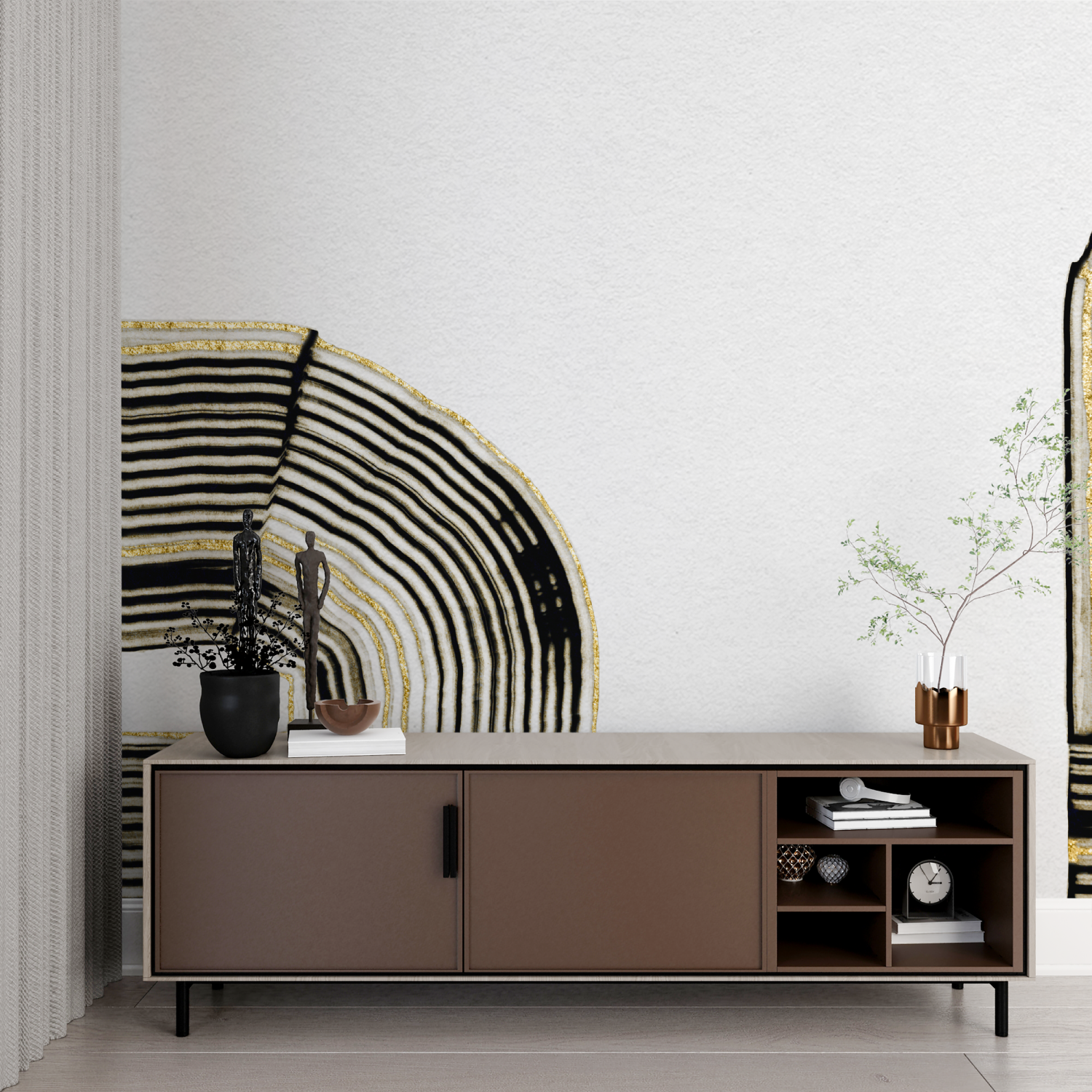 Watercolor Wallpaper with Golden Lines | Murals Wallpaper