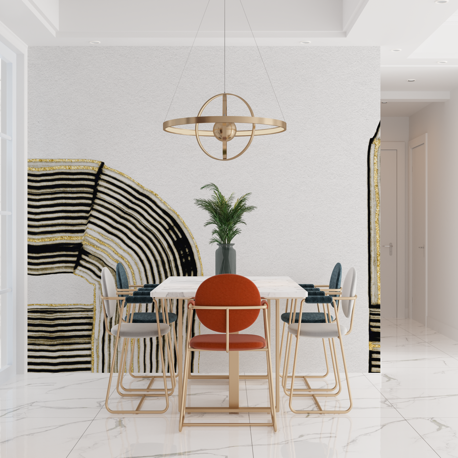Watercolor Wallpaper with Golden Lines | Murals Wallpaper